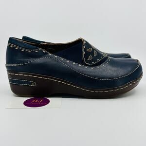 Spring Step L'Artiste Women's Burbank Navy Leather Clogs Size 42 EU/ 10.5-11 US